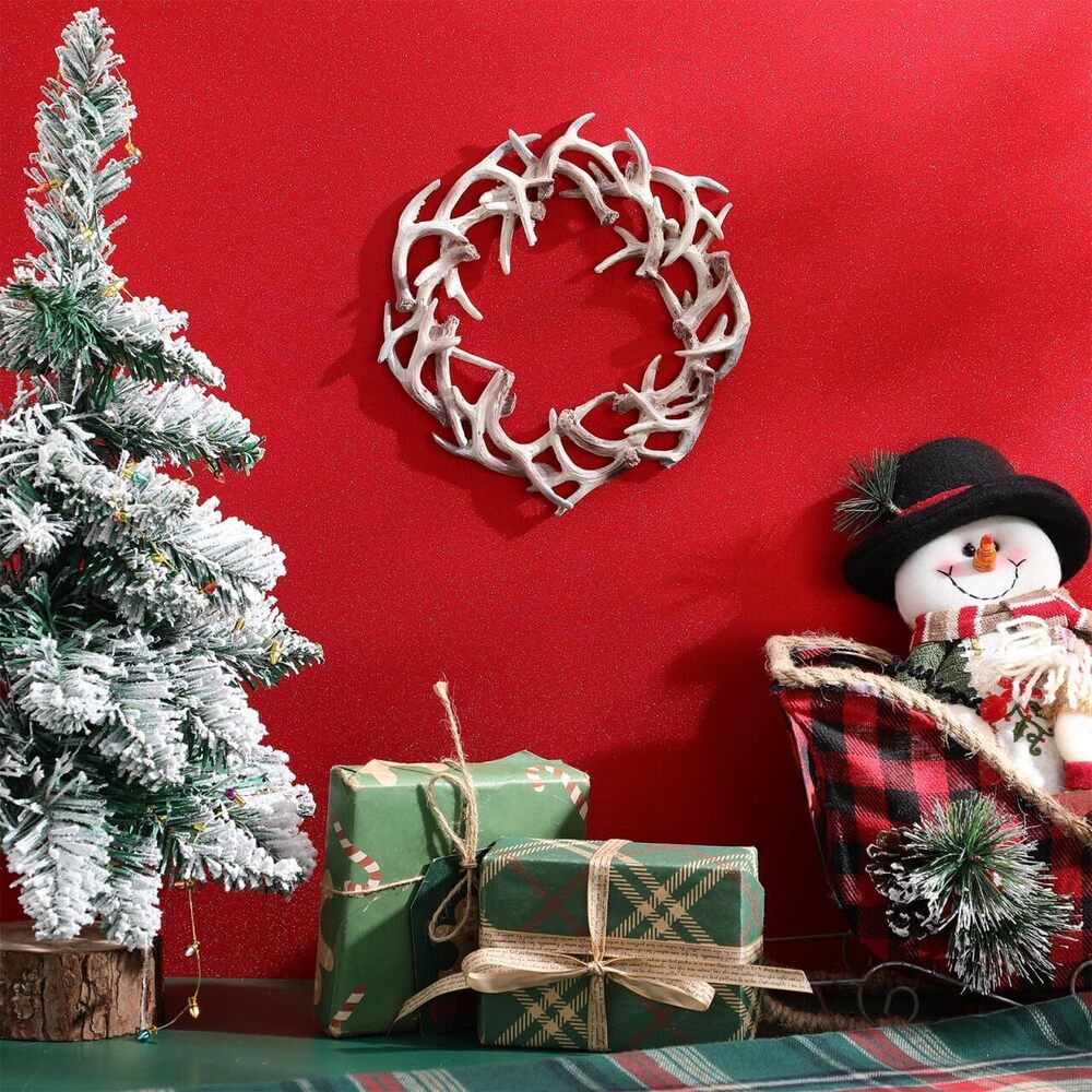 1717 Christmas Deer Antlers Wreath Xmas Front Door Wreath Decoration - Picture 2 of 9